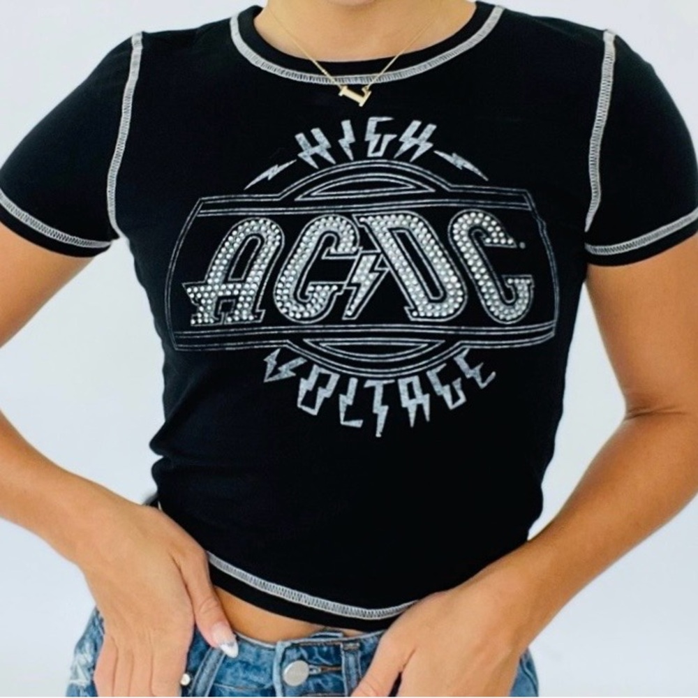 EUC - AC/DC Black Cropped T-Shirt - Woman's Small